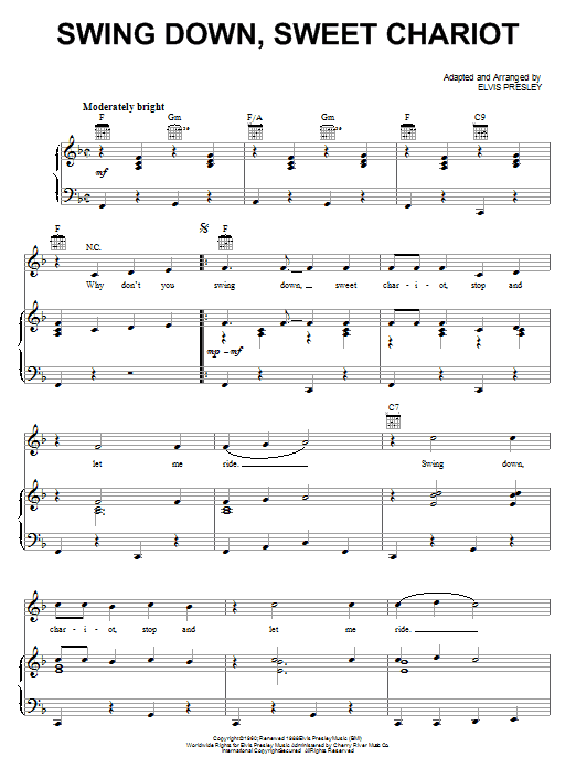 Elvis Presley Swing Down, Sweet Chariot Sheet Music Notes & Chords for Easy Piano - Download or Print PDF