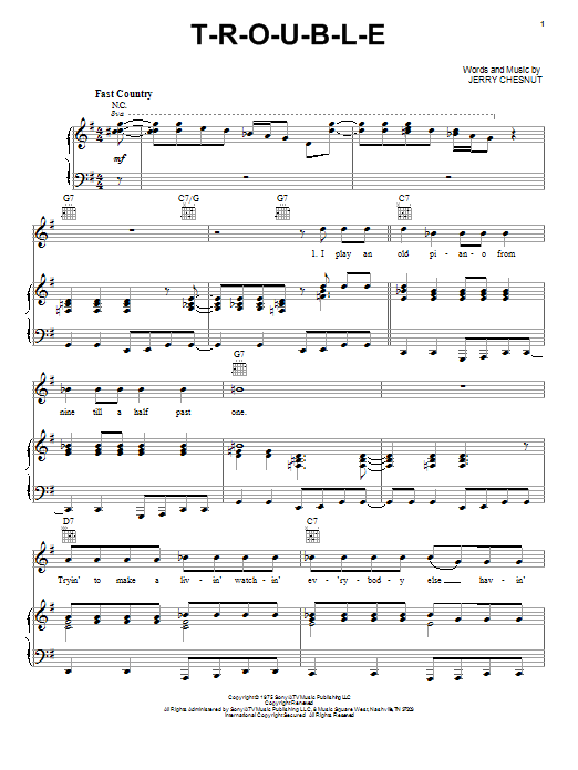 Elvis Presley T-R-O-U-B-L-E Sheet Music Notes & Chords for Lyrics & Chords - Download or Print PDF