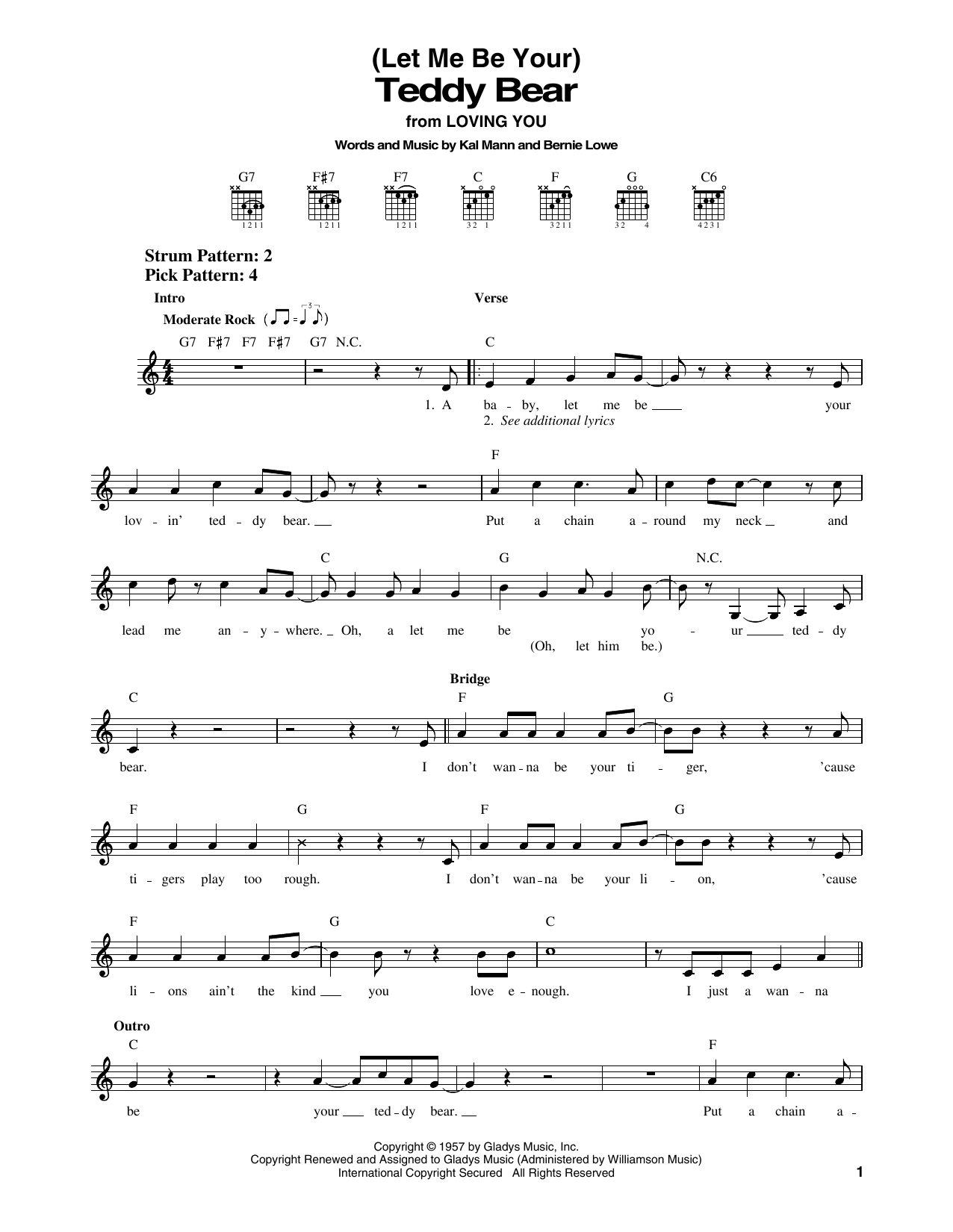 Elvis Presley Teddy Bear Sheet Music Notes & Chords for Easy Guitar - Download or Print PDF