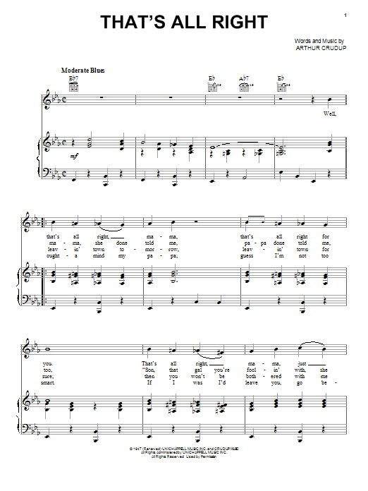 Elvis Presley That's All Right Sheet Music Notes & Chords for Guitar Tab - Download or Print PDF