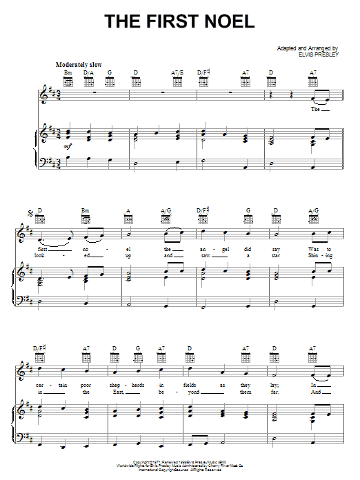 Elvis Presley The First Noel Sheet Music Notes & Chords for Piano, Vocal & Guitar (Right-Hand Melody) - Download or Print PDF