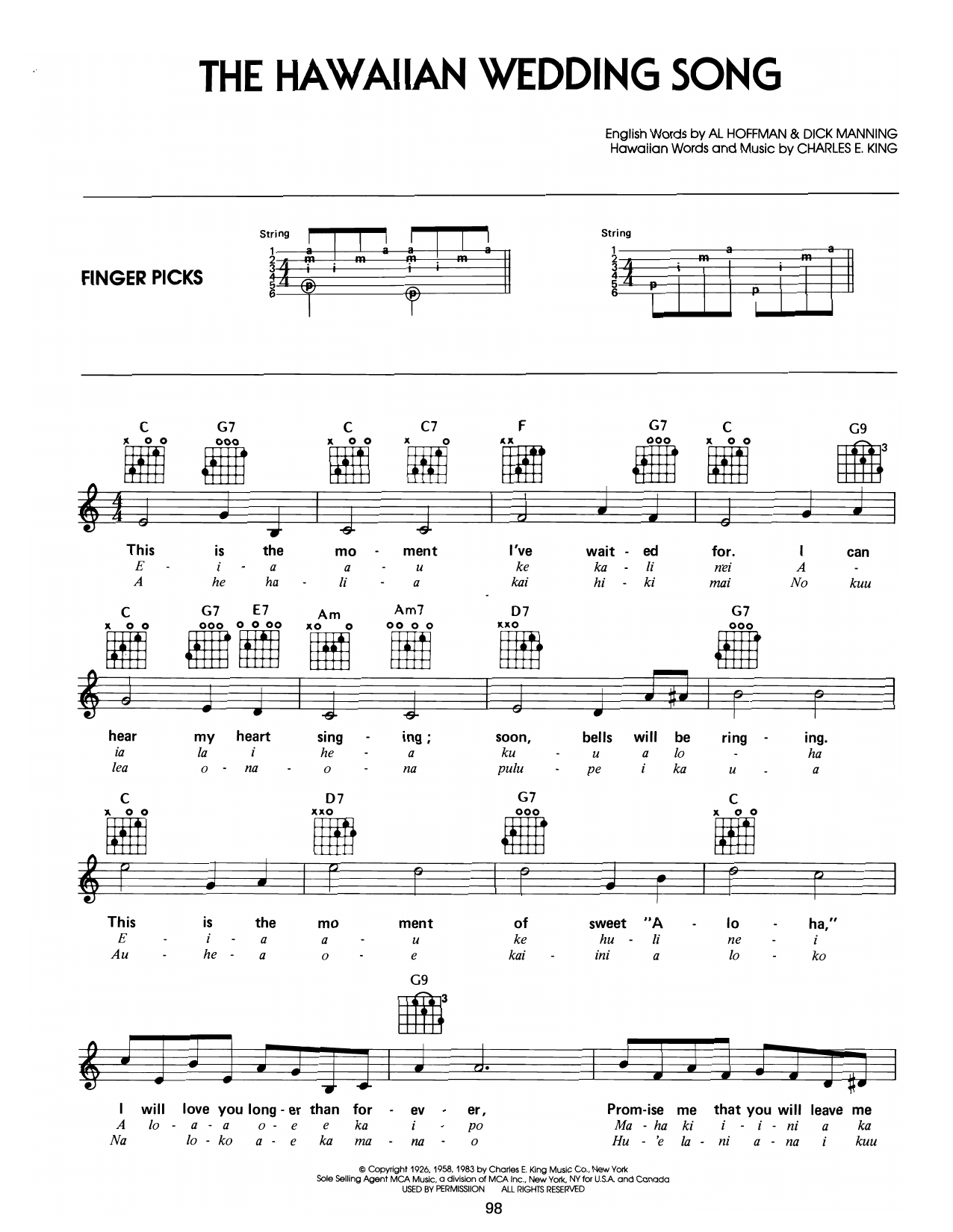 Elvis Presley The Hawaiian Wedding Song (Ke Kali Nei Au) Sheet Music Notes & Chords for Easy Guitar - Download or Print PDF Elvis Presley The Hawaiian Wedding Song (Ke Kali Nei Au) Sheet Music Notes & Chords for Easy Guitar - Download or Print PDF