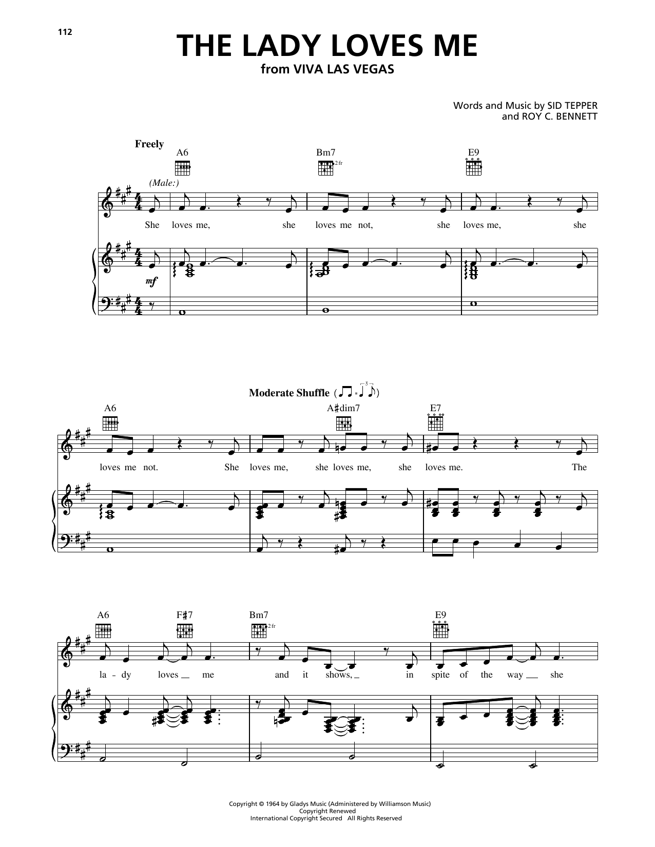 Elvis Presley The Lady Loves Me (from Viva Las Vegas) Sheet Music Notes & Chords for Piano, Vocal & Guitar Chords (Right-Hand Melody) - Download or Print PDF Elvis Presley The Lady Loves Me (from Viva Las Vegas) Sheet Music Notes & Chords for Piano, Vocal & Guitar Chords (Right-Hand Melody) - Download or Print PDF