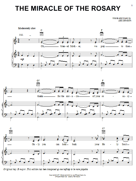 Elvis Presley The Miracle Of The Rosary Sheet Music Notes & Chords for Piano, Vocal & Guitar (Right-Hand Melody) - Download or Print PDF