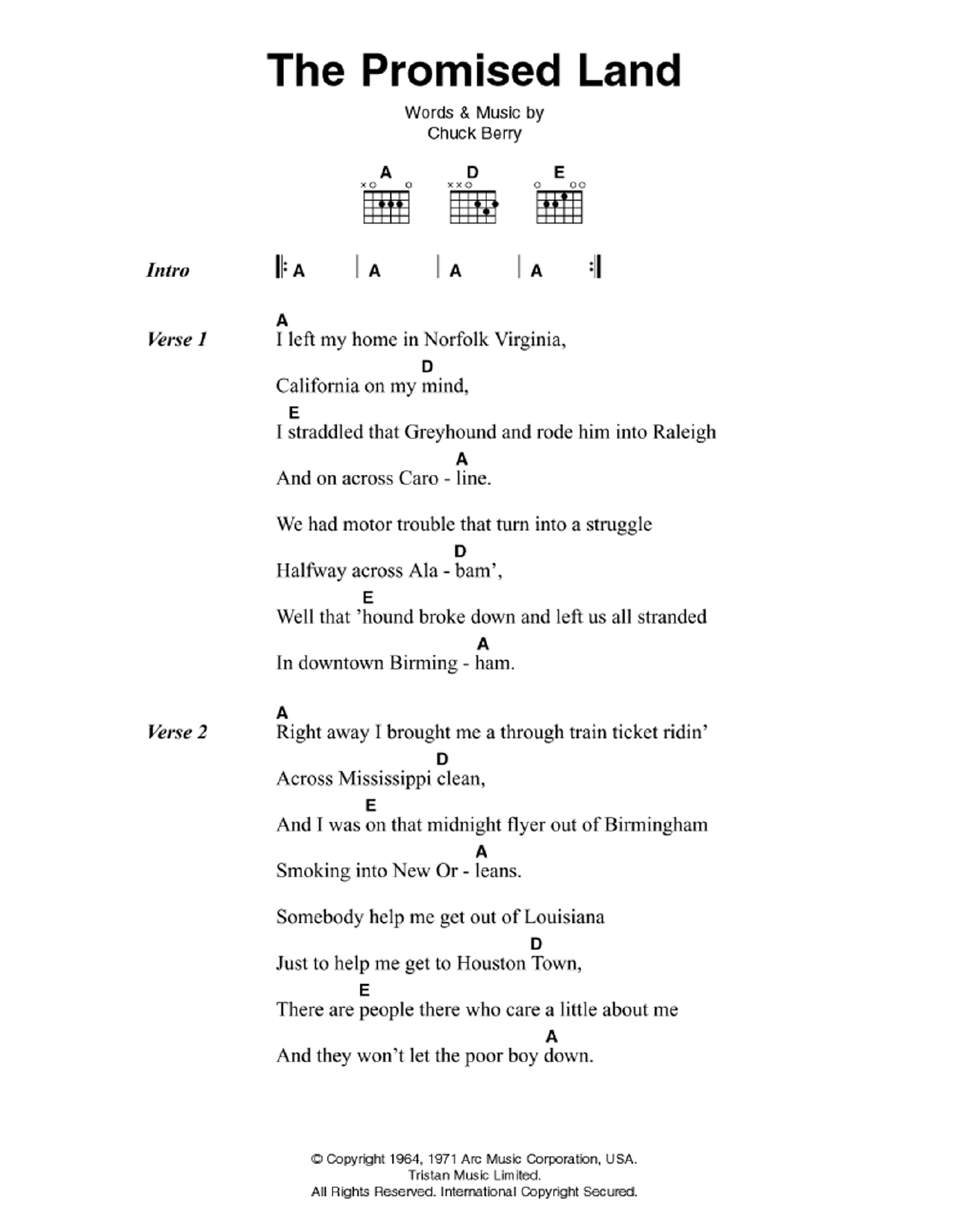 Elvis Presley The Promised Land Sheet Music Notes & Chords for Lyrics & Chords - Download or Print PDF