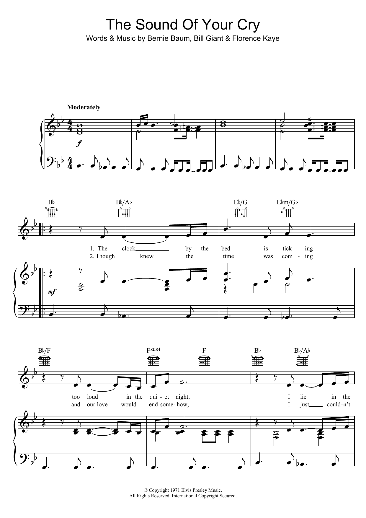Elvis Presley The Sound Of Your Cry Sheet Music Notes & Chords for Piano, Vocal & Guitar (Right-Hand Melody) - Download or Print PDF