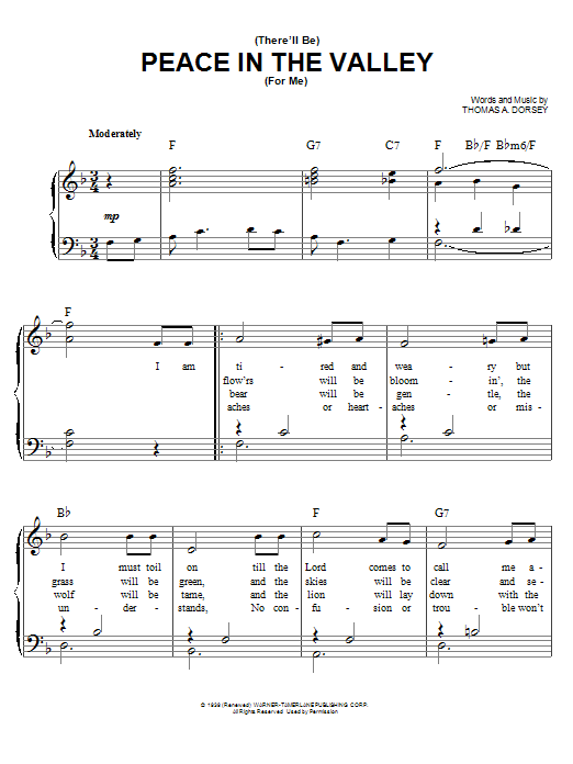 Elvis Presley There Will Be Peace In The Valley For Me Sheet Music Notes & Chords for Super Easy Piano - Download or Print PDF