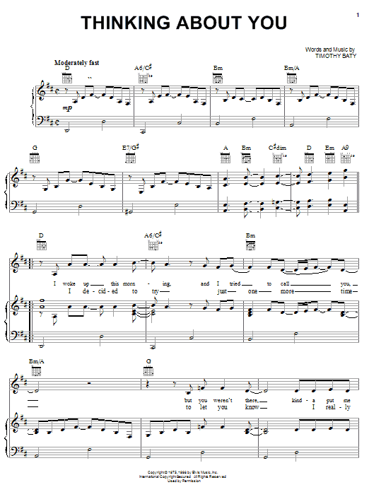 Elvis Presley Thinking About You Sheet Music Notes & Chords for Piano, Vocal & Guitar (Right-Hand Melody) - Download or Print PDF