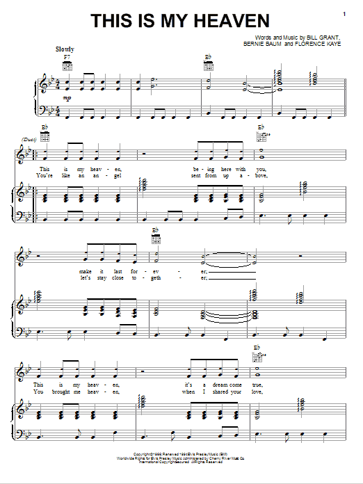 Elvis Presley This Is My Heaven Sheet Music Notes & Chords for Piano, Vocal & Guitar (Right-Hand Melody) - Download or Print PDF