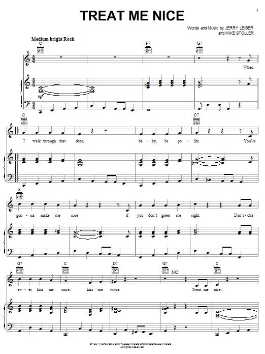 Elvis Presley Treat Me Nice Sheet Music Notes & Chords for Lyrics & Chords - Download or Print PDF