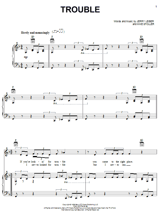 Elvis Presley Trouble Sheet Music Notes & Chords for Lyrics & Chords - Download or Print PDF