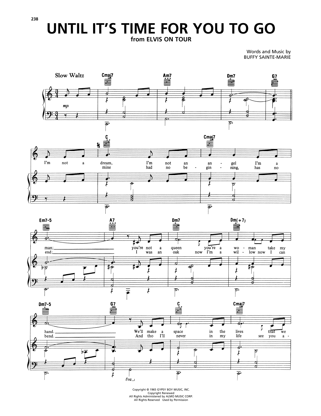 Elvis Presley Until It's Time For You To Go Sheet Music Notes & Chords for Piano, Vocal & Guitar Chords (Right-Hand Melody) - Download or Print PDF Elvis Presley Until It's Time For You To Go Sheet Music Notes & Chords for Piano, Vocal & Guitar Chords (Right-Hand Melody) - Download or Print PDF