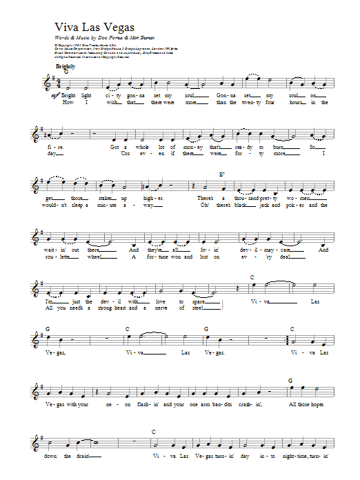 Elvis Presley Viva Las Vegas Sheet Music Notes & Chords for Lyrics & Chords - Download or Print PDF
