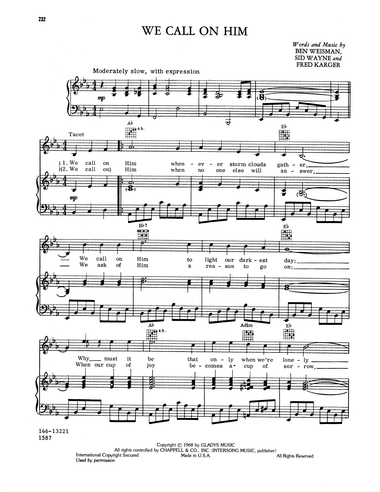 Elvis Presley We Call On Him Sheet Music Notes & Chords for Piano, Vocal & Guitar Chords (Right-Hand Melody) - Download or Print PDF Elvis Presley We Call On Him Sheet Music Notes & Chords for Piano, Vocal & Guitar Chords (Right-Hand Melody) - Download or Print PDF