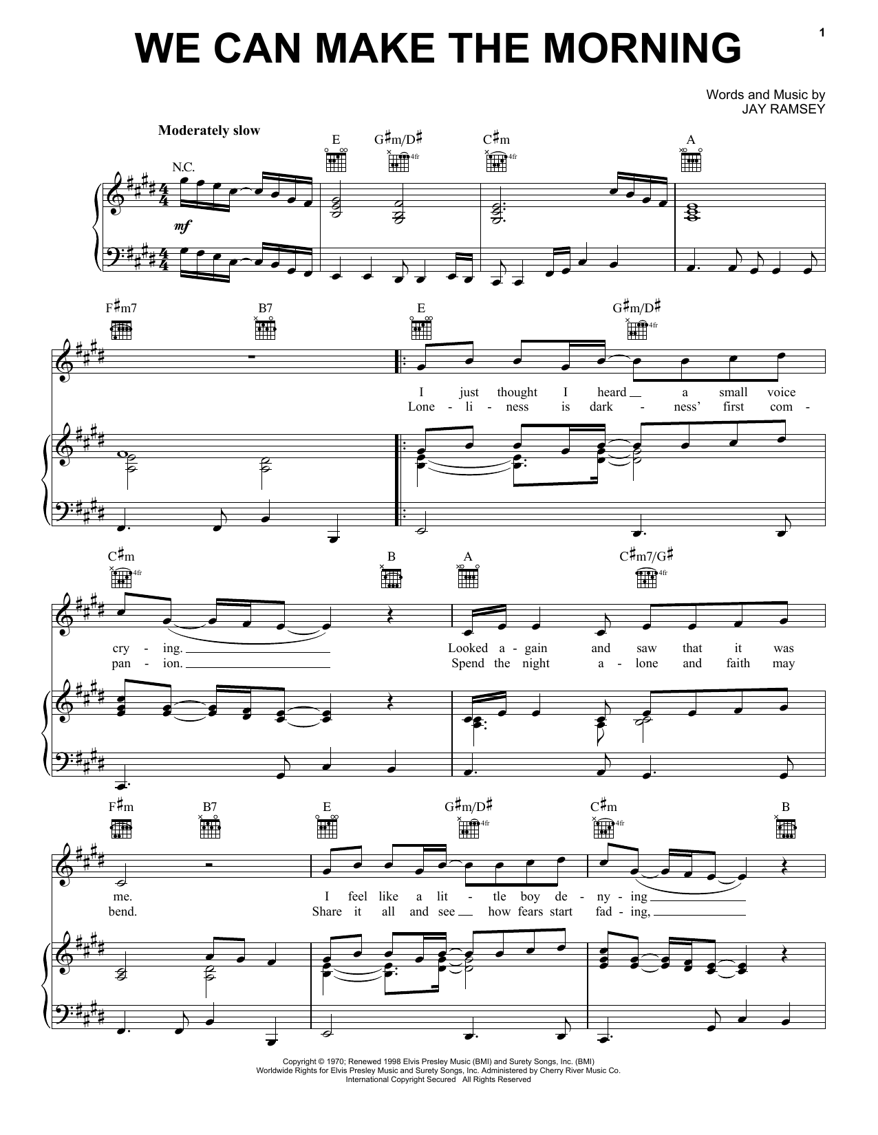 Elvis Presley We Can Make The Morning Sheet Music Notes & Chords for Piano, Vocal & Guitar Chords (Right-Hand Melody) - Download or Print PDF