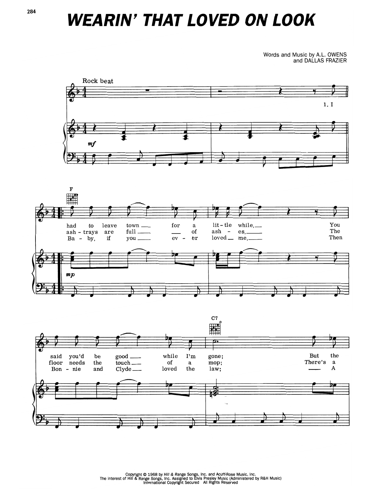Elvis Presley Wearin' That Loved On Look Sheet Music Notes & Chords for Piano, Vocal & Guitar Chords (Right-Hand Melody) - Download or Print PDF