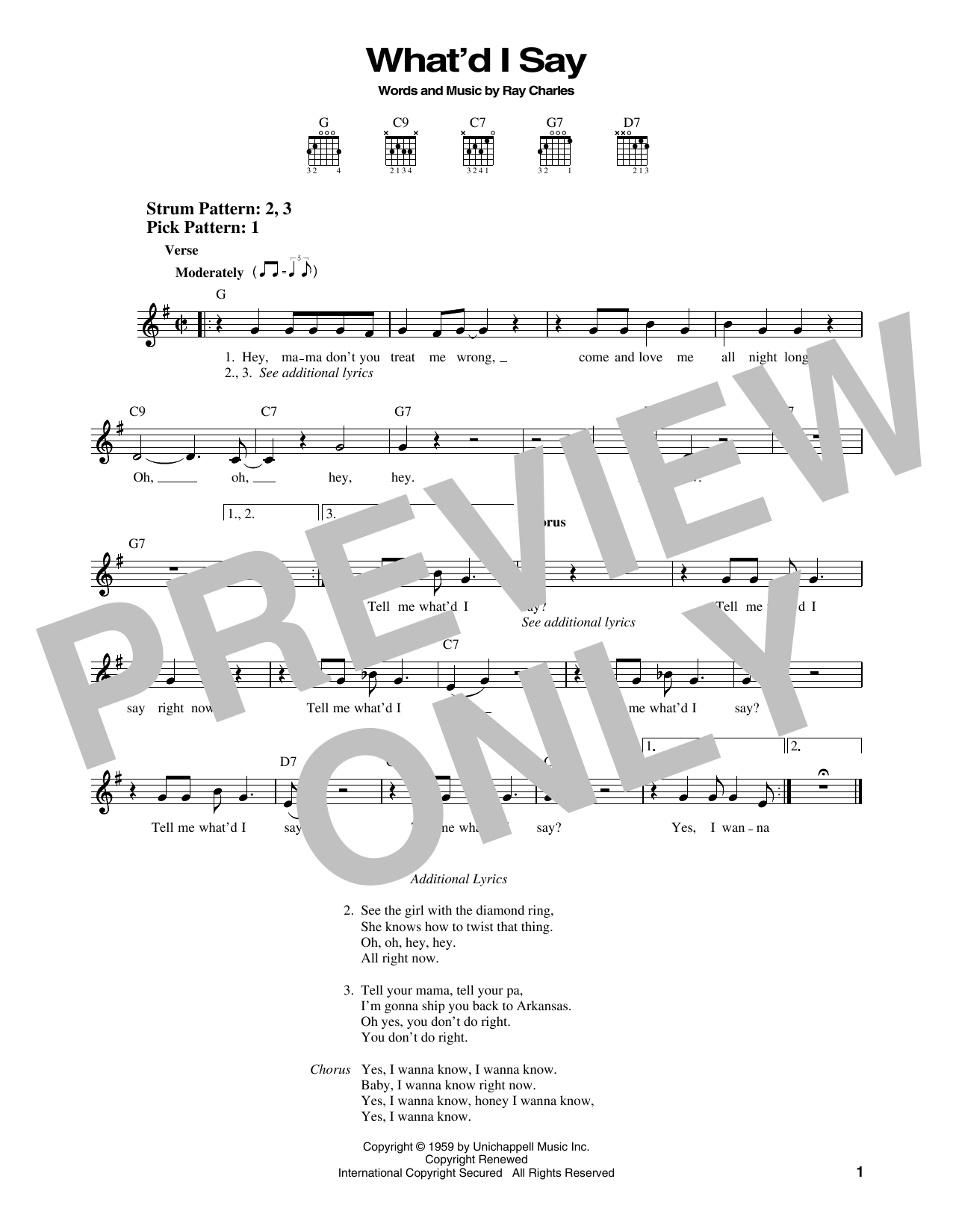 Elvis Presley What'd I Say Sheet Music Notes & Chords for Easy Guitar - Download or Print PDF