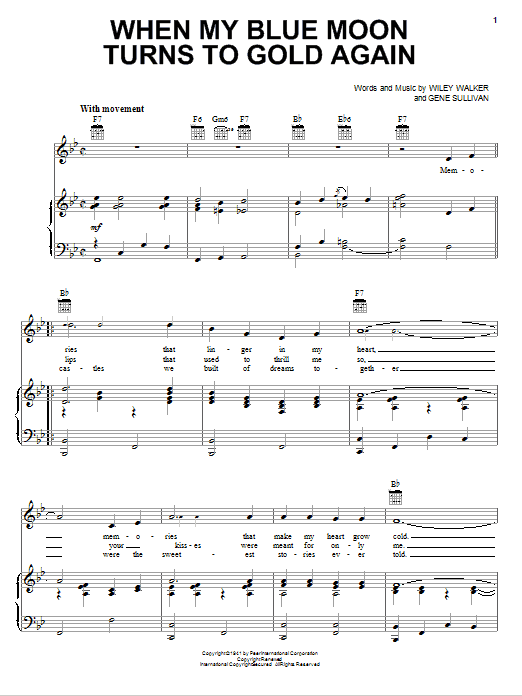 Elvis Presley When My Blue Moon Turns To Gold Again Sheet Music Notes & Chords for Lyrics & Chords - Download or Print PDF