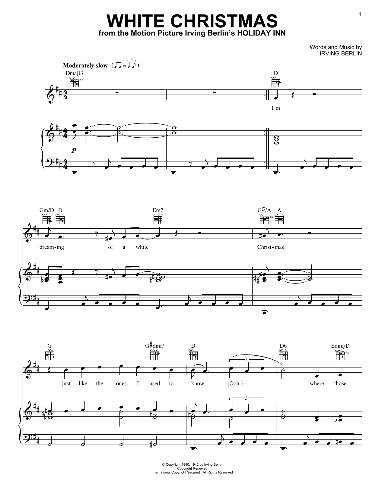 Elvis Presley White Christmas Sheet Music Notes & Chords for Piano, Vocal & Guitar Chords (Right-Hand Melody) - Download or Print PDF