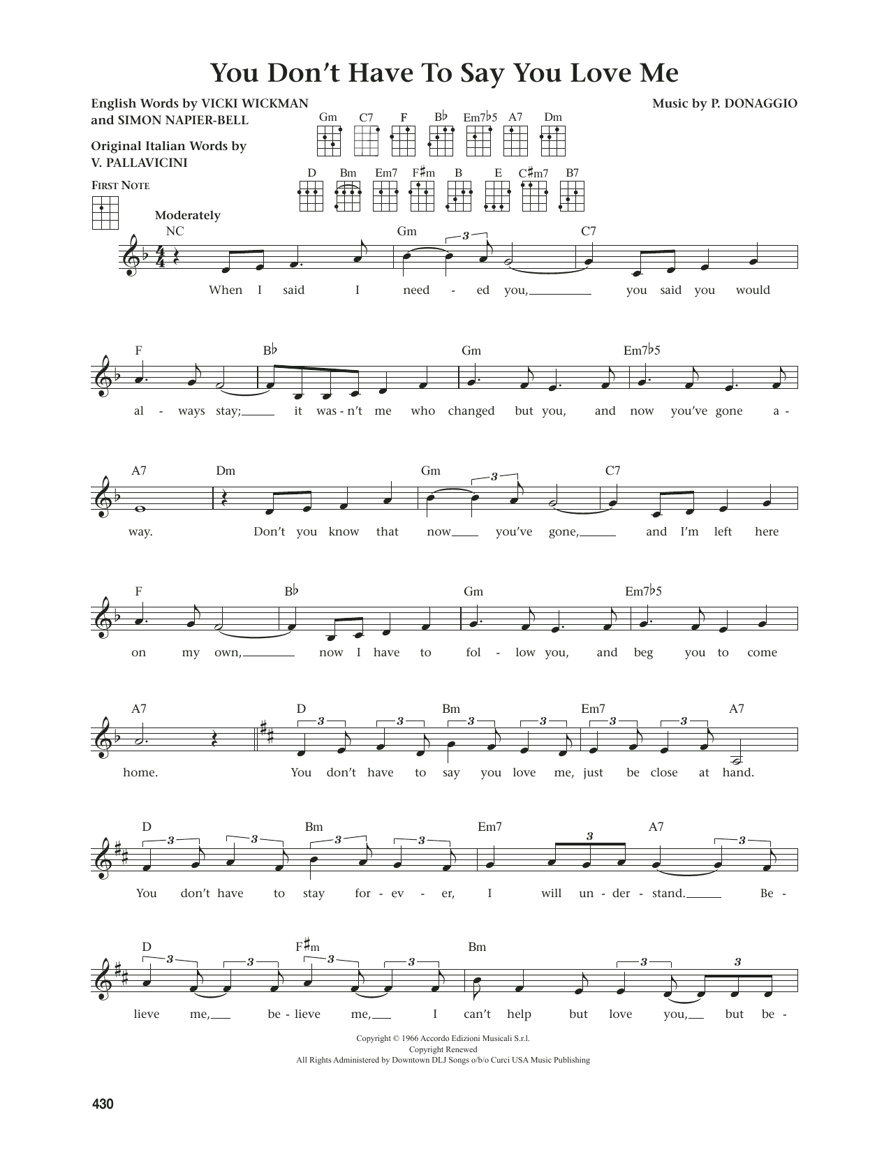 Elvis Presley You Don't Have To Say You Love Me (from The Daily Ukulele) (arr. Jim Beloff) Sheet Music Notes & Chords for Ukulele - Download or Print PDF