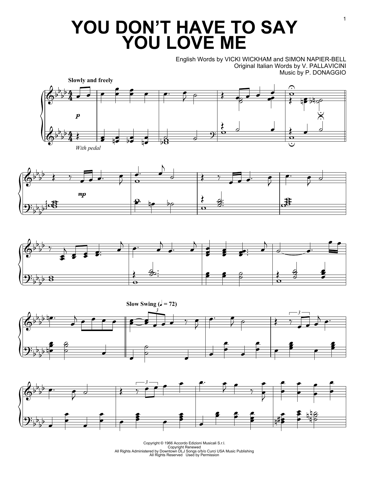 Elvis Presley You Don't Have To Say You Love Me [Jazz version] Sheet Music Notes & Chords for Piano Solo - Download or Print PDF