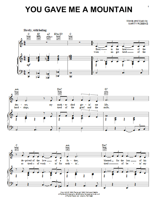 Elvis Presley You Gave Me A Mountain Sheet Music Notes & Chords for Piano, Vocal & Guitar (Right-Hand Melody) - Download or Print PDF