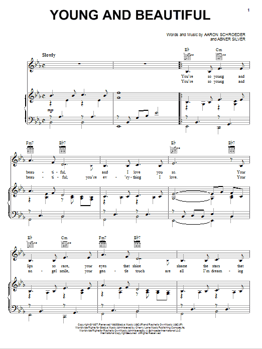 Elvis Presley Young And Beautiful Sheet Music Notes & Chords for Piano, Vocal & Guitar (Right-Hand Melody) - Download or Print PDF