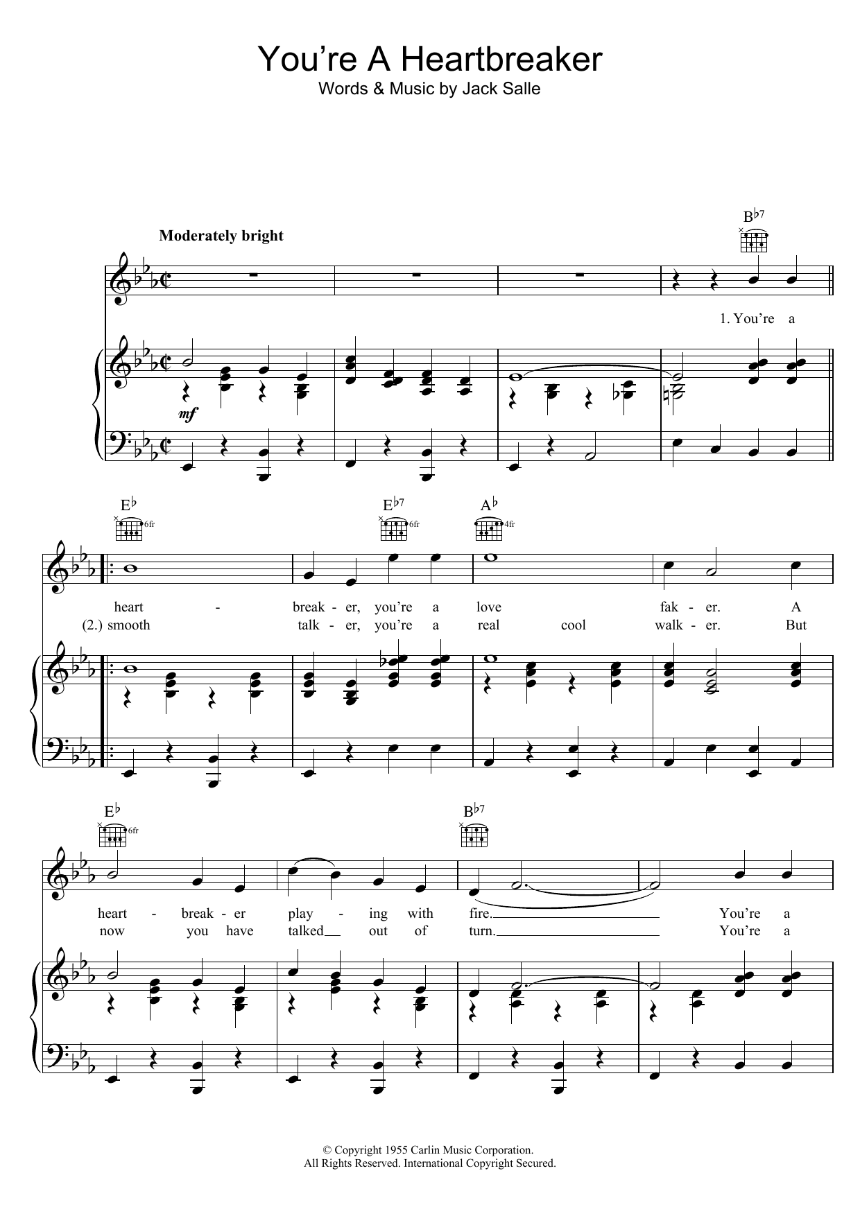 Elvis Presley You're A Heartbreaker Sheet Music Notes & Chords for Piano, Vocal & Guitar (Right-Hand Melody) - Download or Print PDF