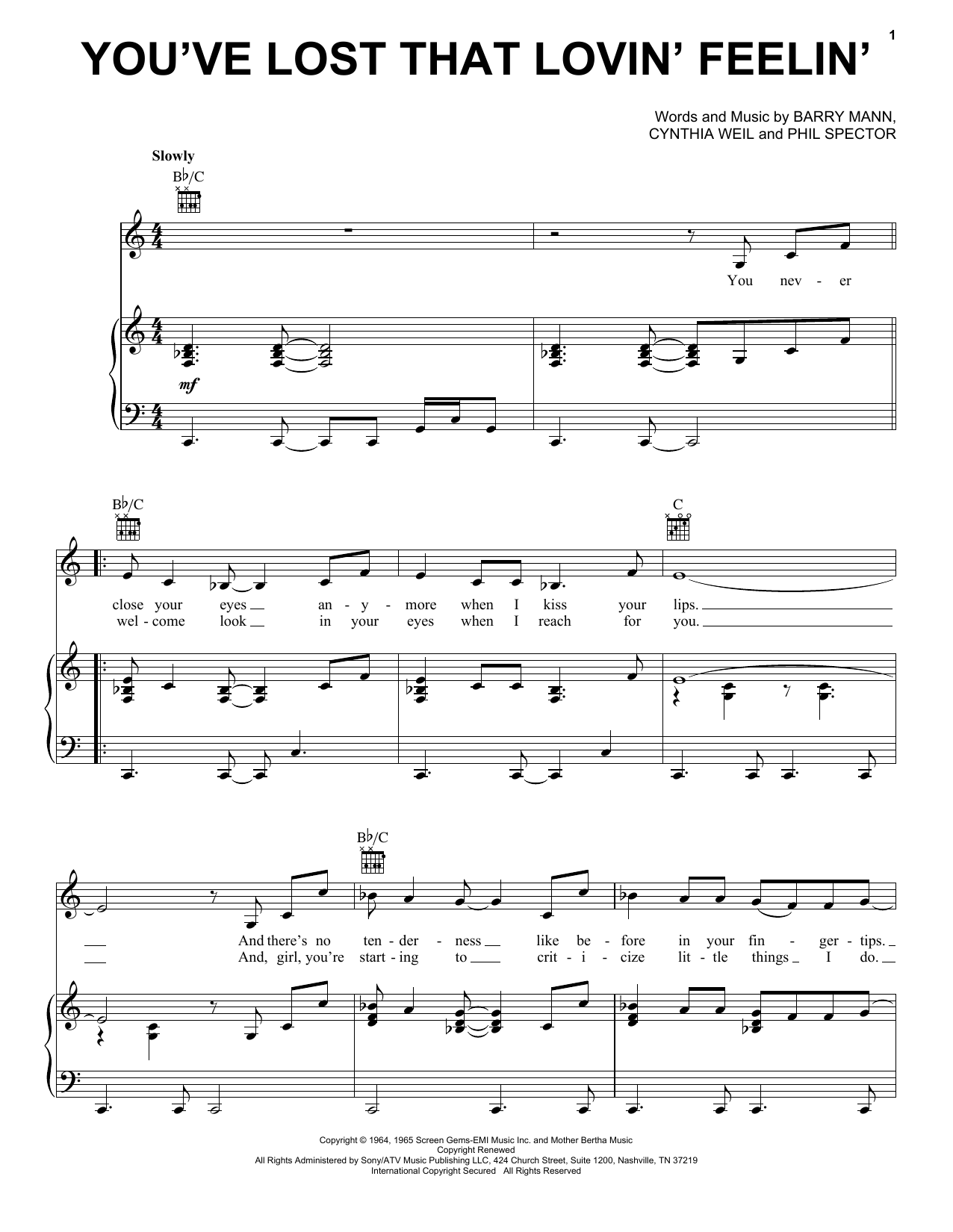 Elvis Presley You've Lost That Lovin' Feelin' Sheet Music Notes & Chords for Melody Line, Lyrics & Chords - Download or Print PDF