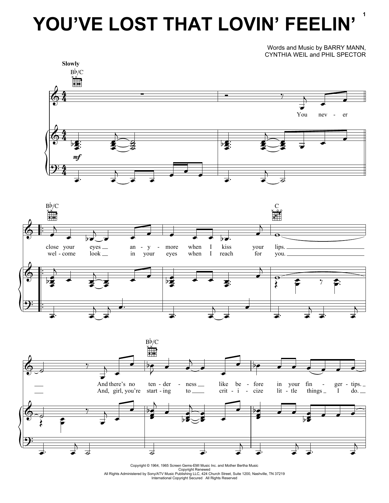 Elvis Presley You've Lost That Lovin' Feelin' Sheet Music Notes & Chords for Piano, Vocal & Guitar (Right-Hand Melody) - Download or Print PDF