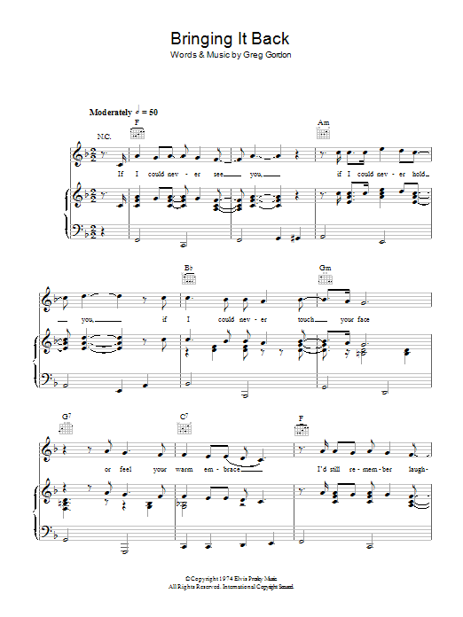 Elvis Presley Bringing It Back Sheet Music Download PDF Score 114424