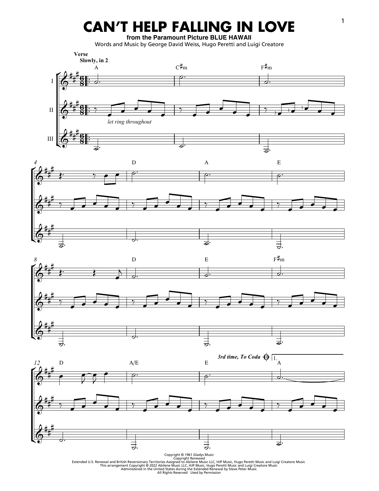 Can't Help Falling In Love sheet music