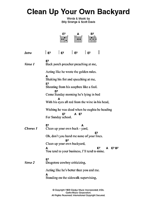 Elvis Presley Clean Up Your Own Backyard Sheet Music Notes & Chords for Lyrics & Chords - Download or Print PDF