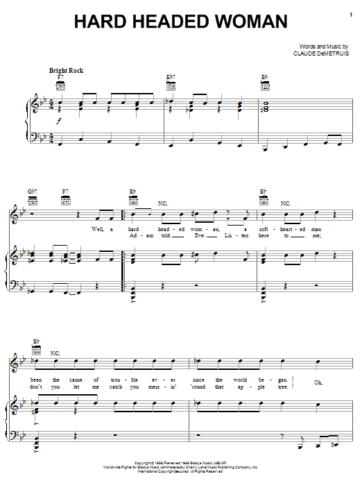 Preview Elvis Presley Hard Headed Woman Pop sheet music, notes and chords for Piano, Vocal & Guitar (Right-Hand Melody), SKU: 22637 Hard Headed Woman sheet music