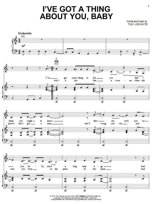 Preview Elvis Presley I've Got A Thing About You, Baby Pop sheet music, notes and chords for Piano, Vocal & Guitar (Right-Hand Melody), SKU: 63956 I've Got A Thing About You, Baby sheet music