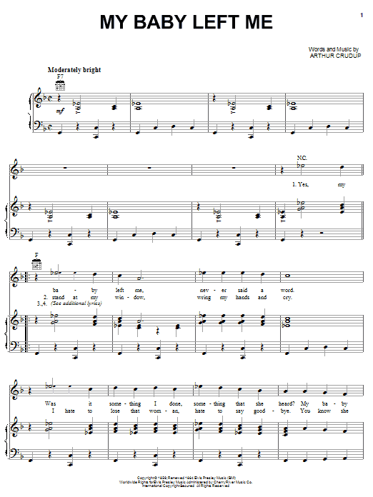Preview Elvis Presley My Baby Left Me Pop sheet music, notes and chords for Guitar Tab, SKU: 23017 sheet music, piano notes, chords, guitar tabs, score, transpose, transcribe, how to play, guide, download, learn, tutorial, progression, song, artist, awards, billboard, mtv, vh1, tour, single, album, release