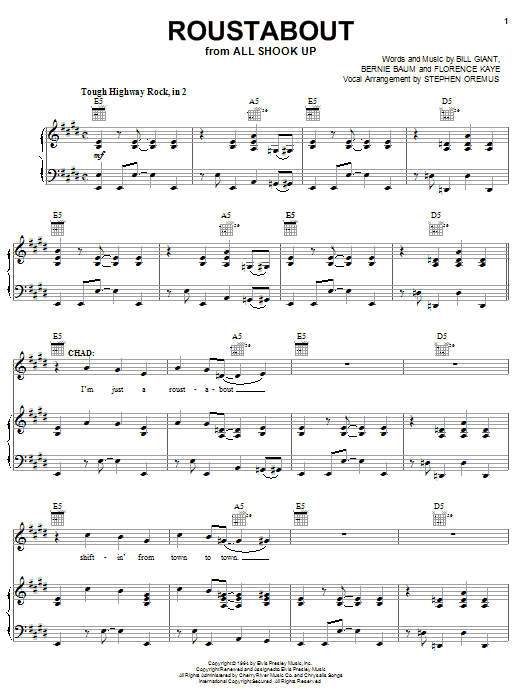 Preview Elvis Presley Roustabout Musical/Show sheet music, notes and chords for Piano, Vocal & Guitar (Right-Hand Melody), SKU: 56929 Roustabout sheet music