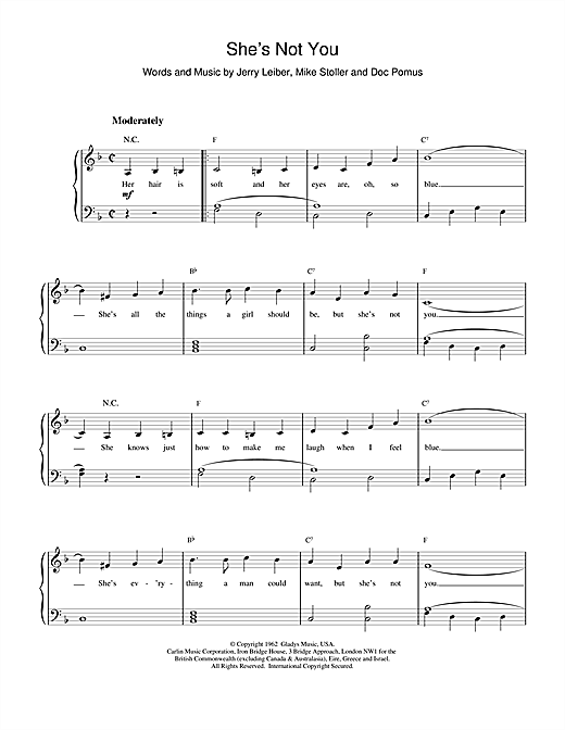 Preview Elvis Presley She's Not You Rock sheet music, notes and chords for Easy Piano, SKU: 25641 She's Not You sheet music