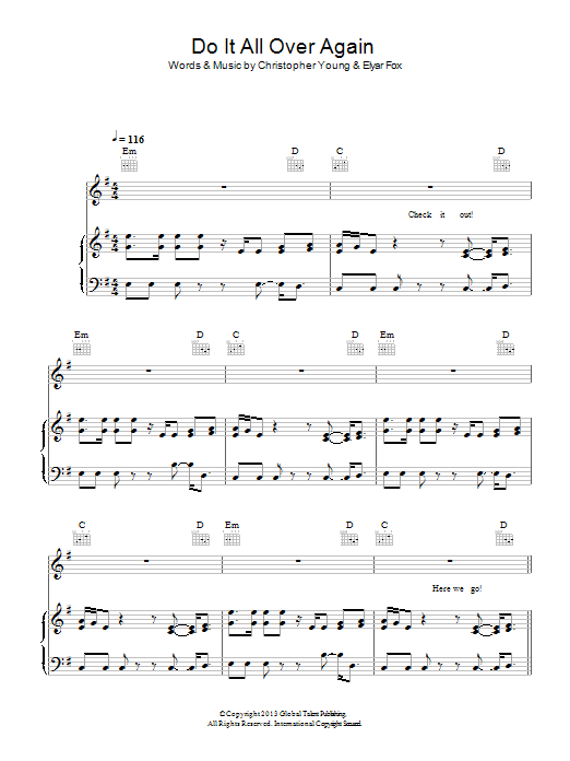 Elyar Fox Do It All Over Again Sheet Music Notes & Chords for Piano, Vocal & Guitar (Right-Hand Melody) - Download or Print PDF