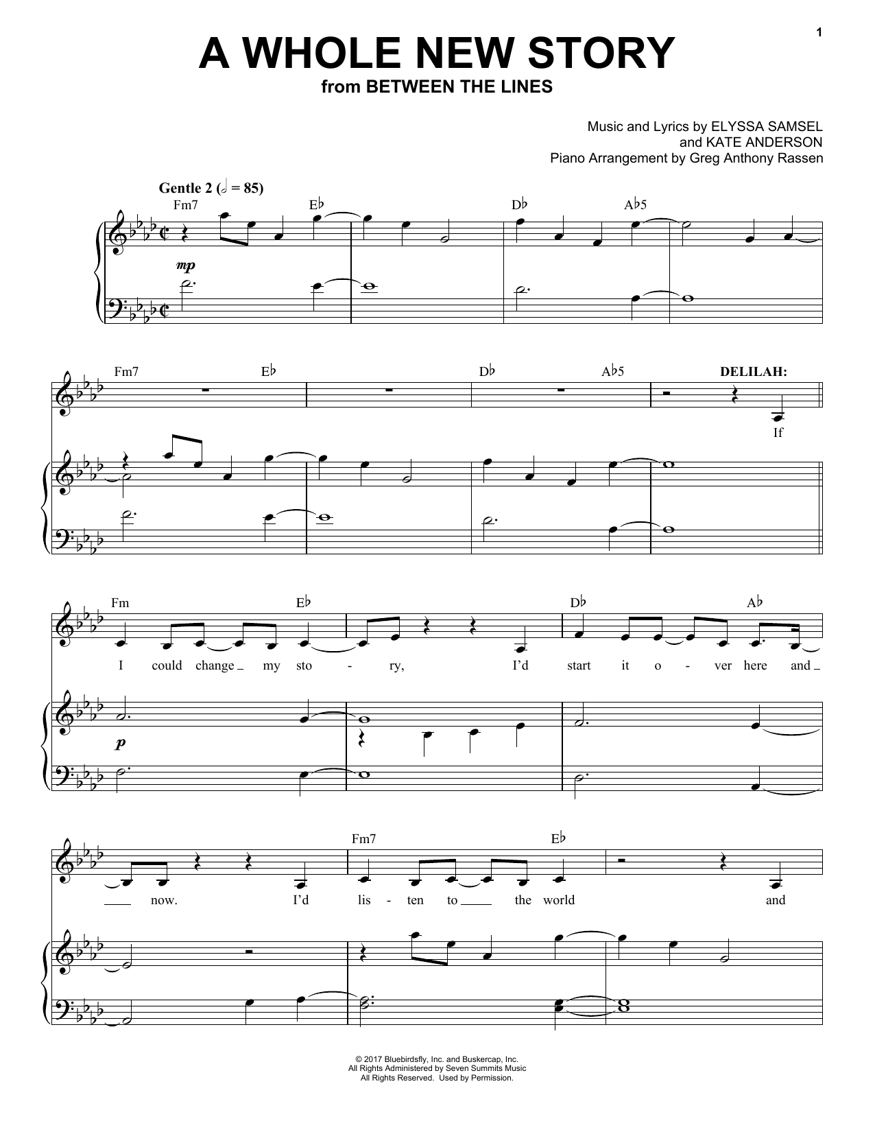 Elyssa Samsel & Kate Anderson A Whole New Story (from Between The Lines) Sheet Music Notes & Chords for Piano & Vocal - Download or Print PDF