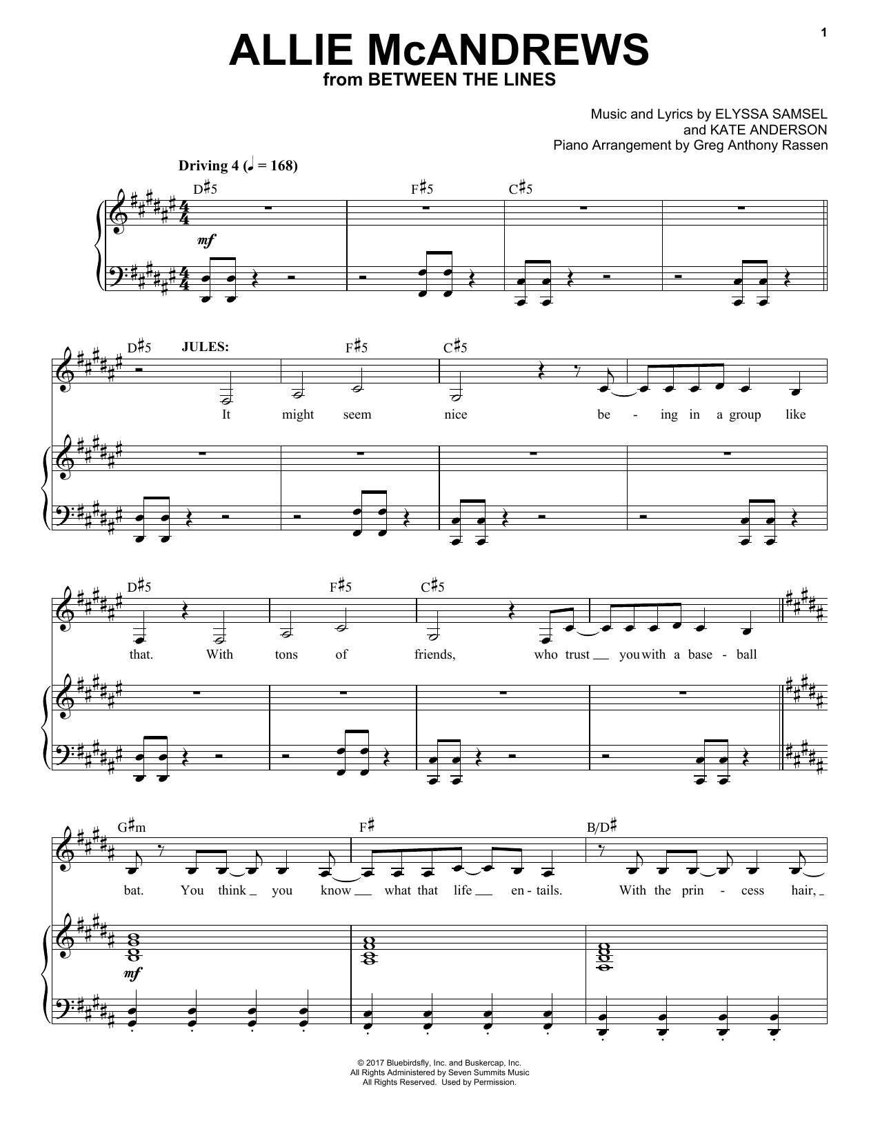 Elyssa Samsel & Kate Anderson Allie McAndrews (from Between The Lines) Sheet Music Notes & Chords for Piano & Vocal - Download or Print PDF