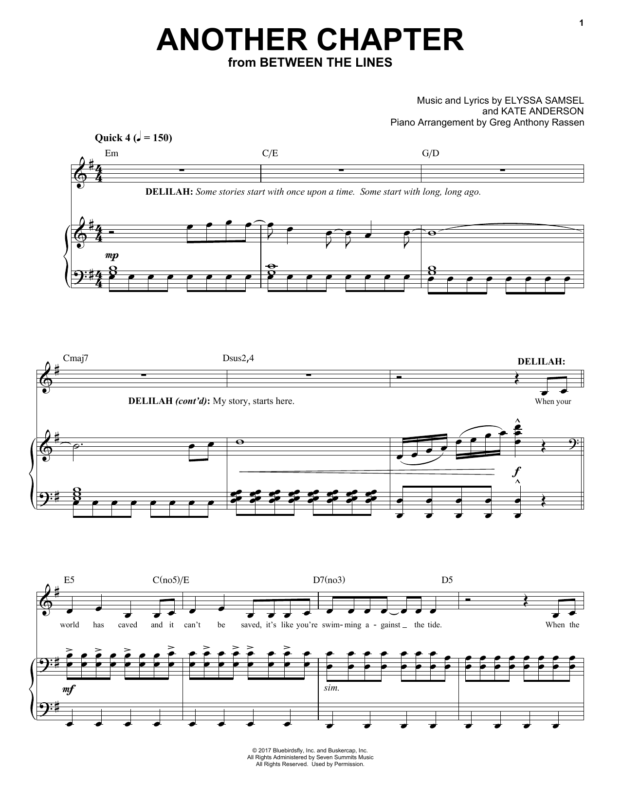 Elyssa Samsel & Kate Anderson Another Chapter (from Between The Lines) Sheet Music Notes & Chords for Piano & Vocal - Download or Print PDF