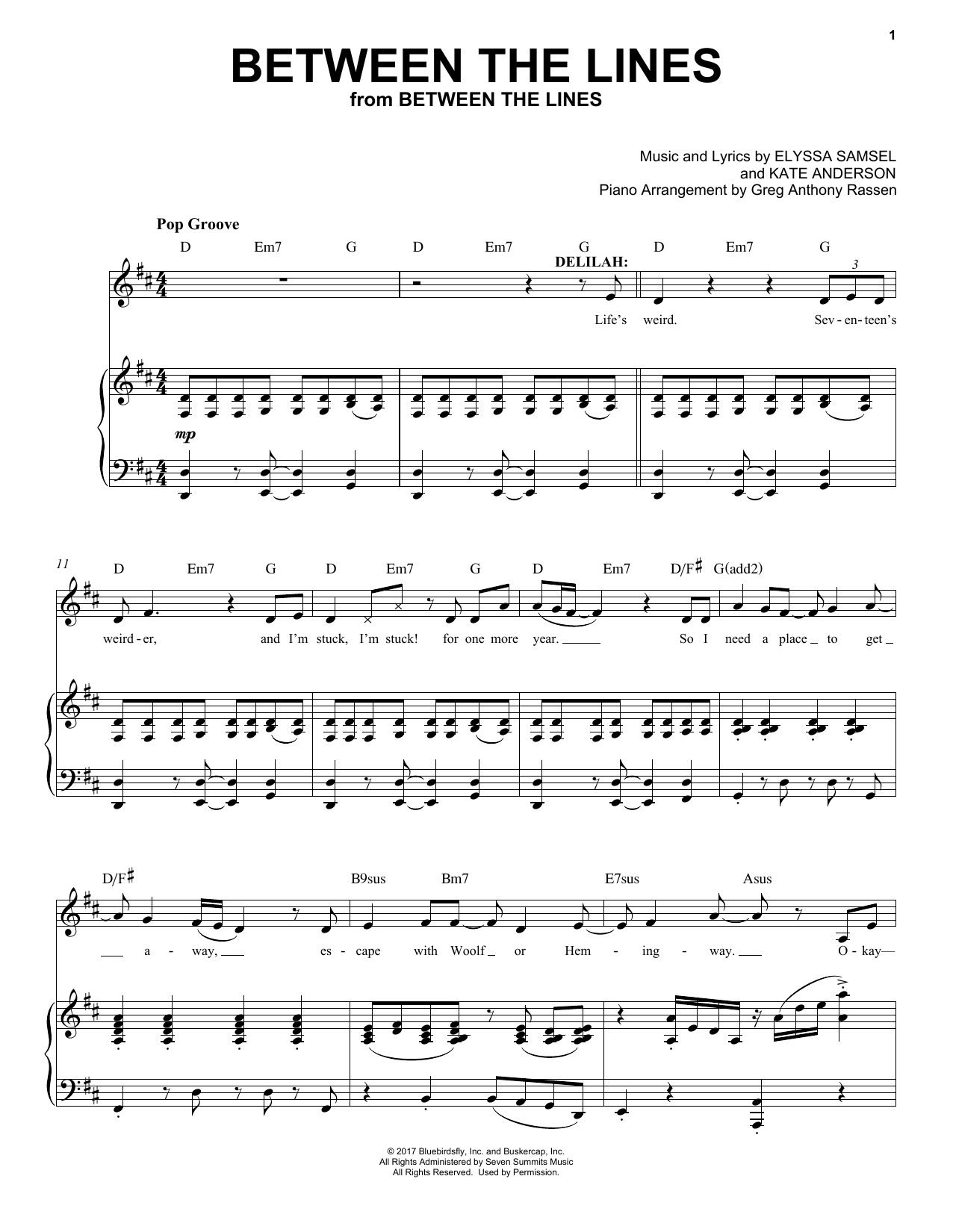 Elyssa Samsel & Kate Anderson Between The Lines (from Between The Lines) Sheet Music Notes & Chords for Piano & Vocal - Download or Print PDF