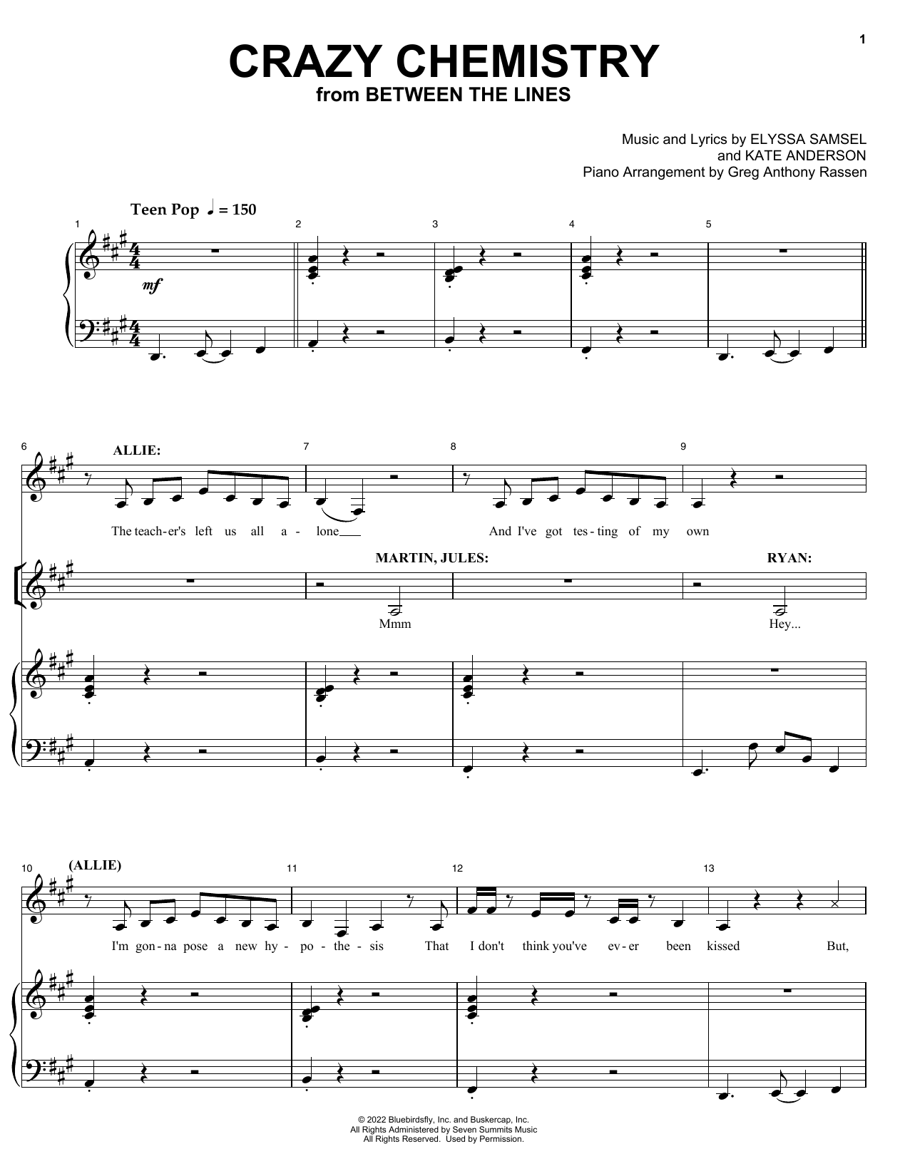 Elyssa Samsel & Kate Anderson Crazy Chemistry (from Between The Lines) Sheet Music Notes & Chords for Piano & Vocal - Download or Print PDF