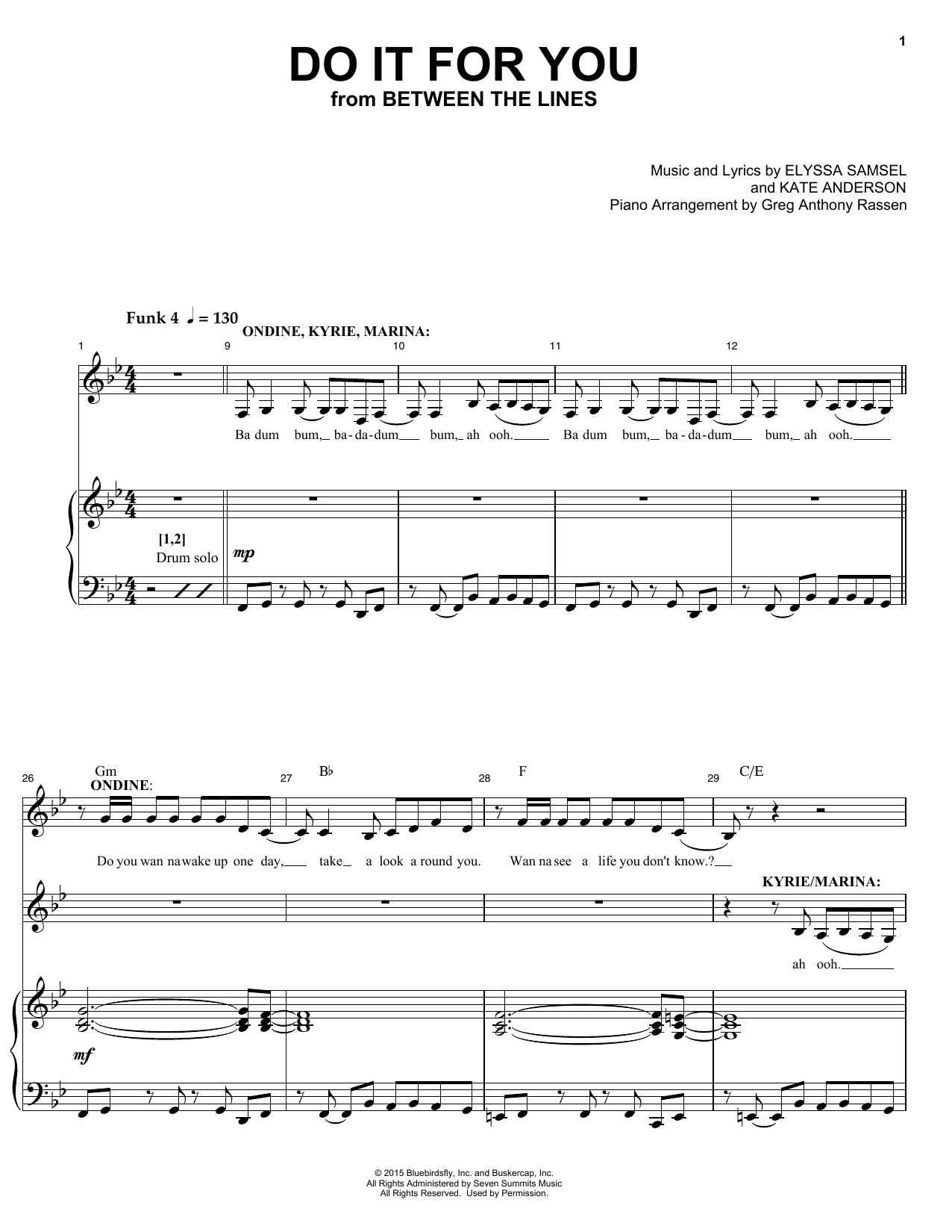 Elyssa Samsel & Kate Anderson Do It For You (from Between The Lines) Sheet Music Notes & Chords for Piano & Vocal - Download or Print PDF