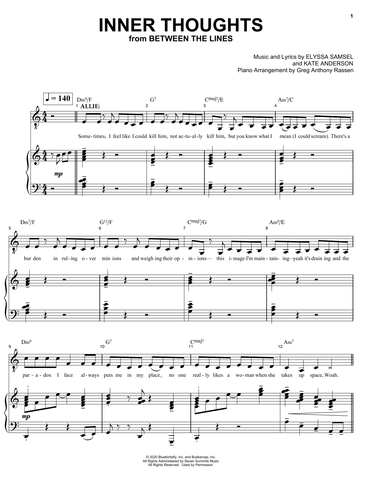 Elyssa Samsel & Kate Anderson Inner Thoughts (from Between The Lines) Sheet Music Notes & Chords for Piano & Vocal - Download or Print PDF