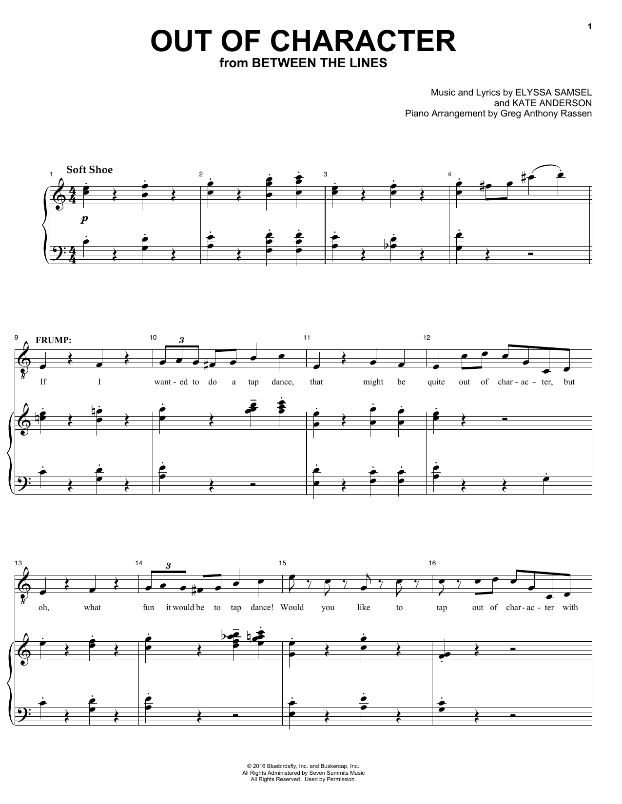 Elyssa Samsel & Kate Anderson Out Of Character (from Between The Lines) Sheet Music Notes & Chords for Piano & Vocal - Download or Print PDF