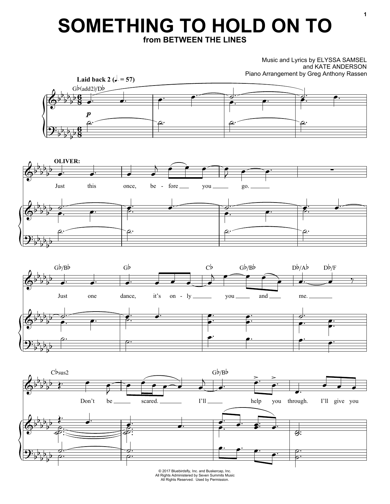 Elyssa Samsel & Kate Anderson Something To Hold On To (from Between The Lines) Sheet Music Notes & Chords for Piano & Vocal - Download or Print PDF