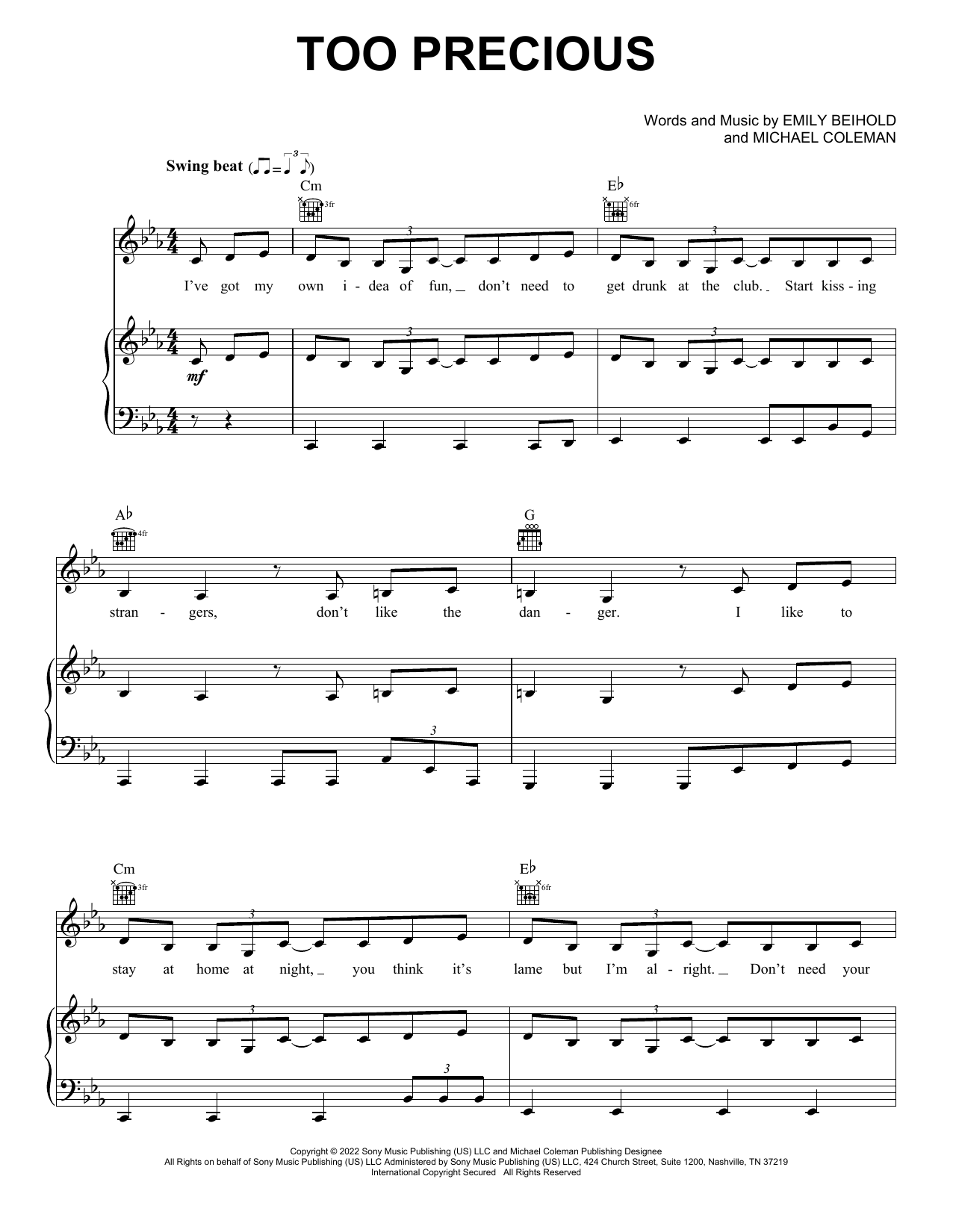 Em Beihold Too Precious Sheet Music Notes & Chords for Piano, Vocal & Guitar Chords (Right-Hand Melody) - Download or Print PDF