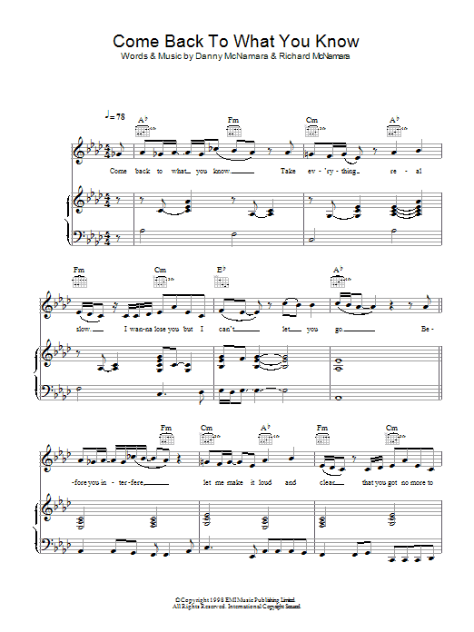 Embrace Come Back To What You Know Sheet Music Notes & Chords for Piano, Vocal & Guitar - Download or Print PDF